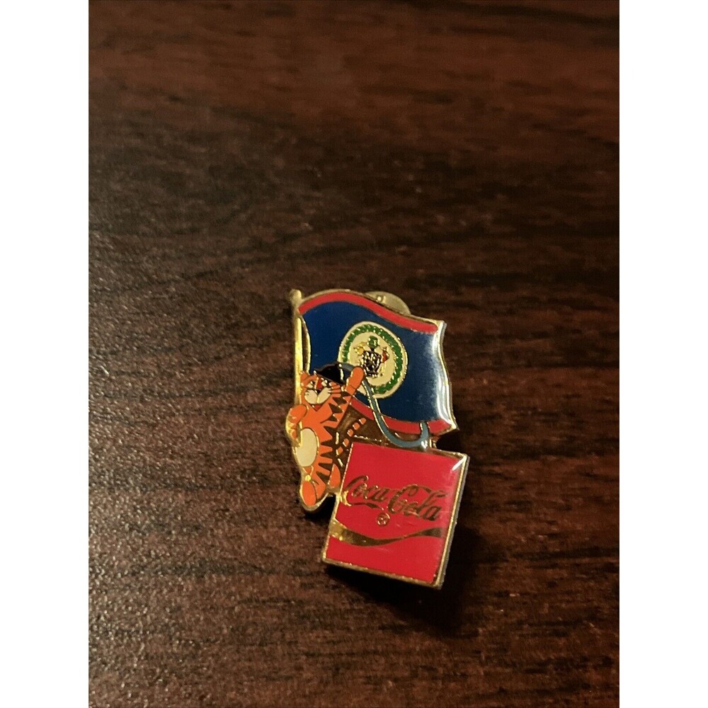 Vintage 1988 Seoul Olympics Coca Cola Hodori Tiger Belize Flag‎ Lapel Pin